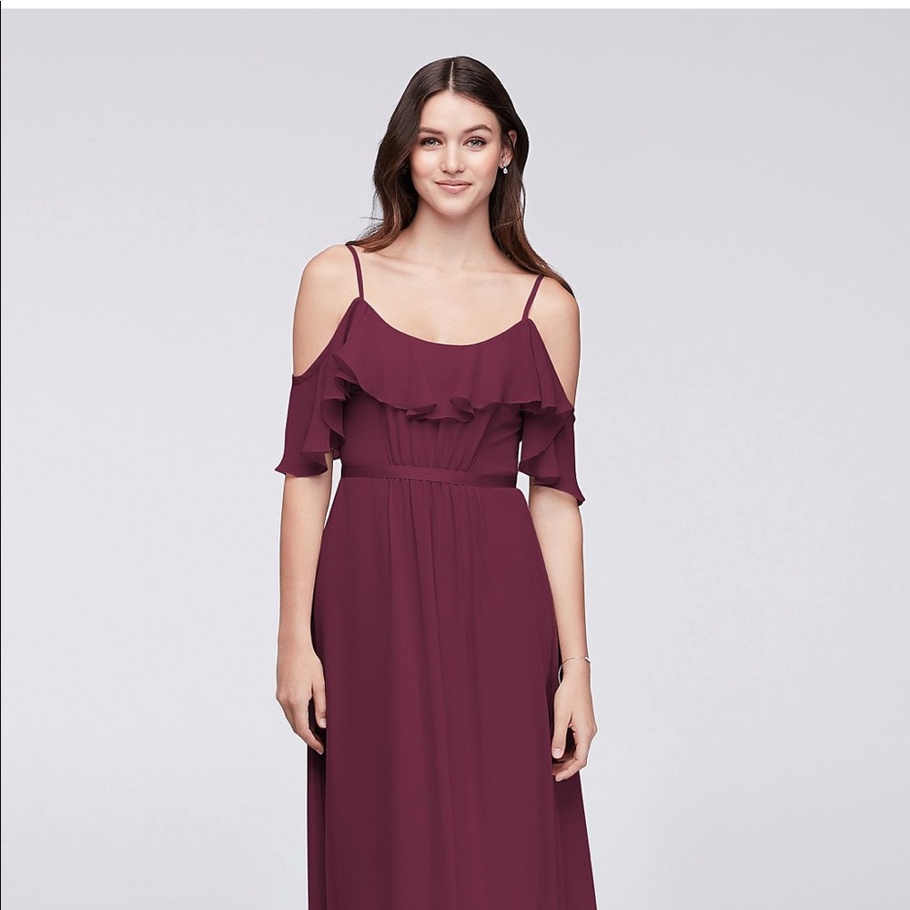 Cold-Shoulder Crinkle Chiffon Bridesmaid Dress